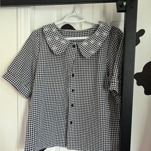 Amazon Black and White Gingham Button Front Blouse
